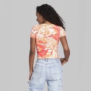 Wild Fable White/Yellow/Orange Marble Slim Fit Baby Tee